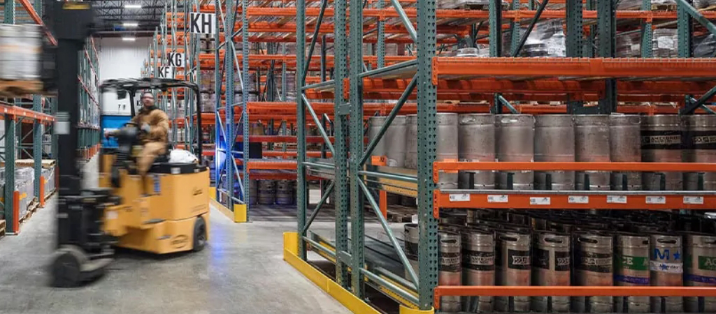 Food & Beverage warehouse with lots of shelving.